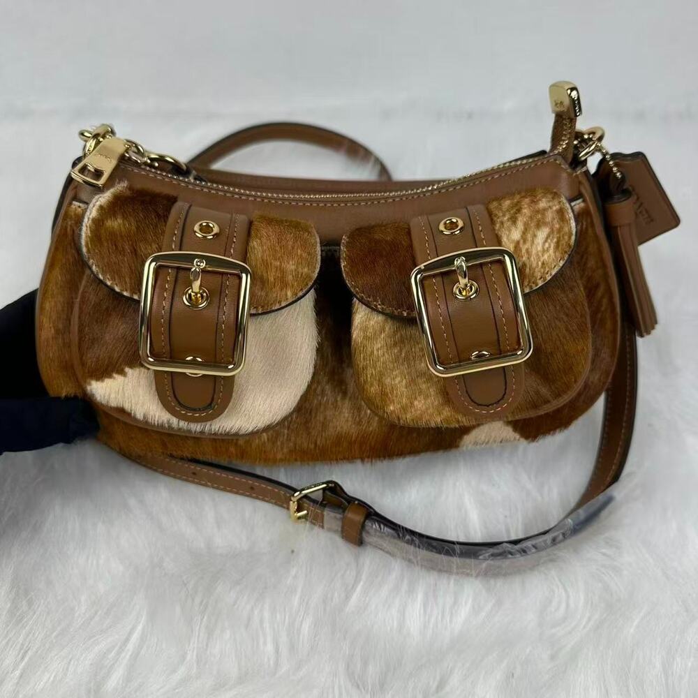 Coach Ashton Shoulder Bag In Haircalf With Cow Print Gold/Cow Multi CDW47 NWT - Picture 3 of 10